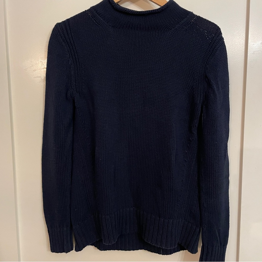 J Crew Navy 1988 Heritage Cotton Roll Neck Sweater Sz M